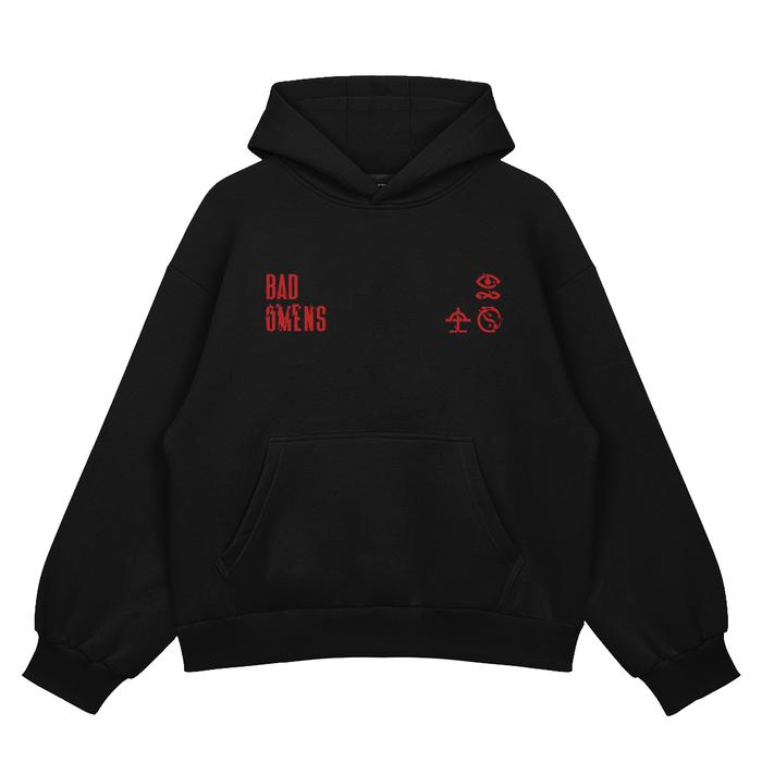 Nicos Merch Hoodie Boxy Hitam Band Metal Bad Omens Logo Fleece Tebal 300gsm
