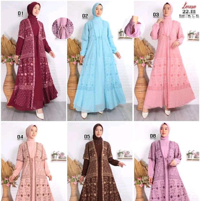 SET GAMIS LAROSA BORDIR 22.111 / GAMIS LAROSA SET INNER OUTER + HIJAB  /  DRESS ABAYA LAROSA BORDIR 