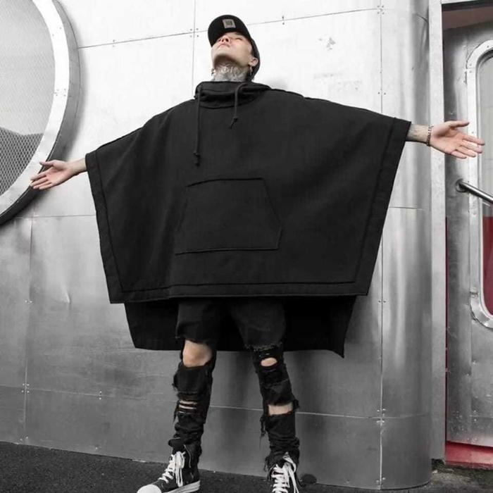 Hoodie jaket techwear model kimono hitam polos all size oversize streetwear