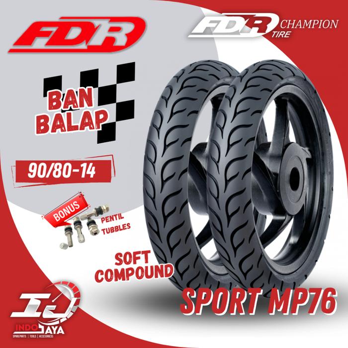 Indra Motopart - [New] BAN LUAR FDR SPORT MP 76 (90/80-14 - 100/80-14) RING 14 / -14 BAN MATIC TUBEL