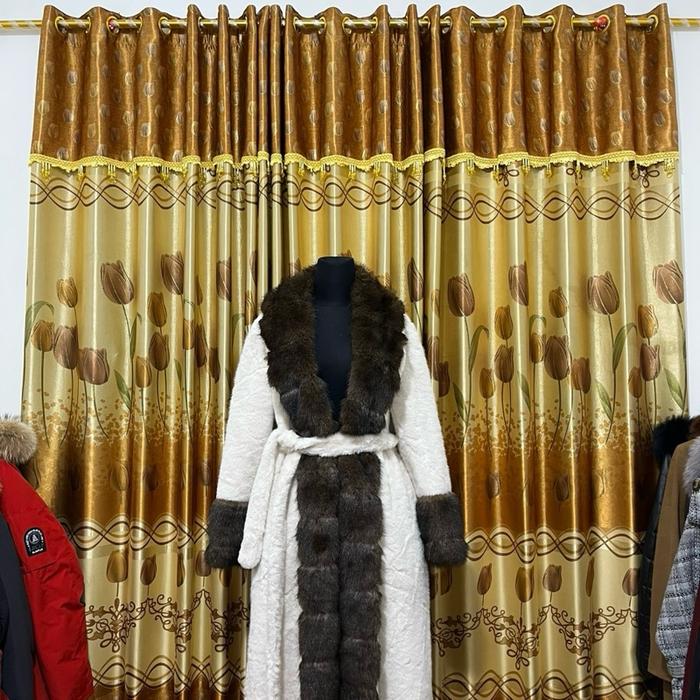 Coat bulu panjang putih coklat