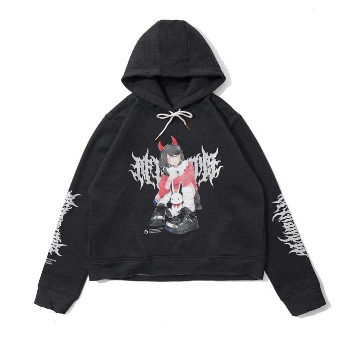 ADA CROP HOODIE OVERSIZE UNFINISHED | RABBIT WOMAN| BLACK | AFTERSUNDAYS