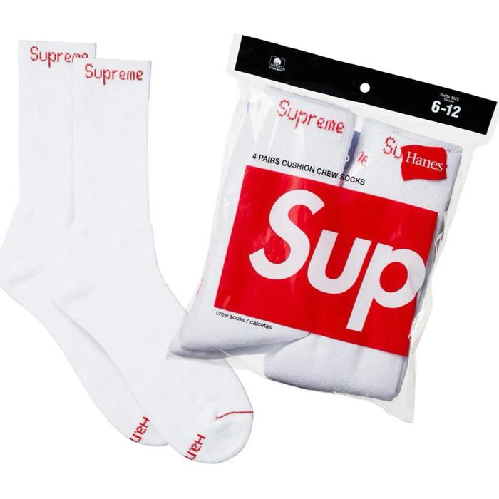 SUPREME HANES CREW SOCKS 4 PACK SS26 WHITE KAOS KAKI PUTIH ASLI ORI ORIGINAL AUTHENTIC