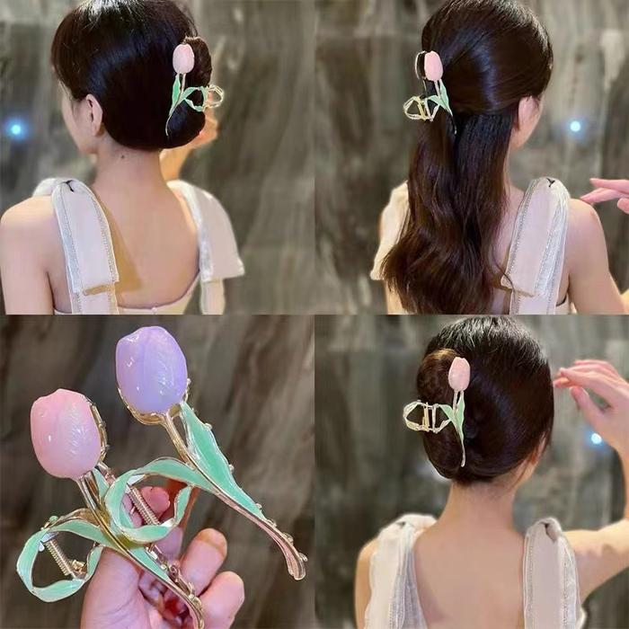 WD Jepit Rambut Wanita Jedai Wanita Mutiara Jepitan Bunga Tulip Metal Premium Hairband Korea Aksesor