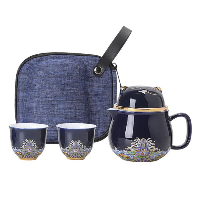 Ceramic Tea Pot Set Portable Teapot Set Lucky Cat Ceramic Tea Cup Set Shockproof Tea Set Porcelain T