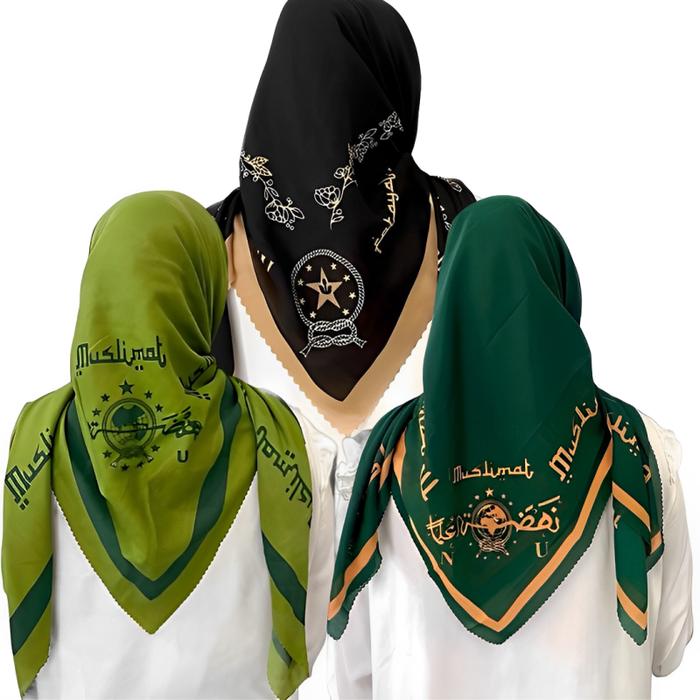 Hijab Segi Empat Motif MUSLIMAT NU Bahan Voal/Kerudung Segi 4 Printing Laser Cut 110*110 Cm