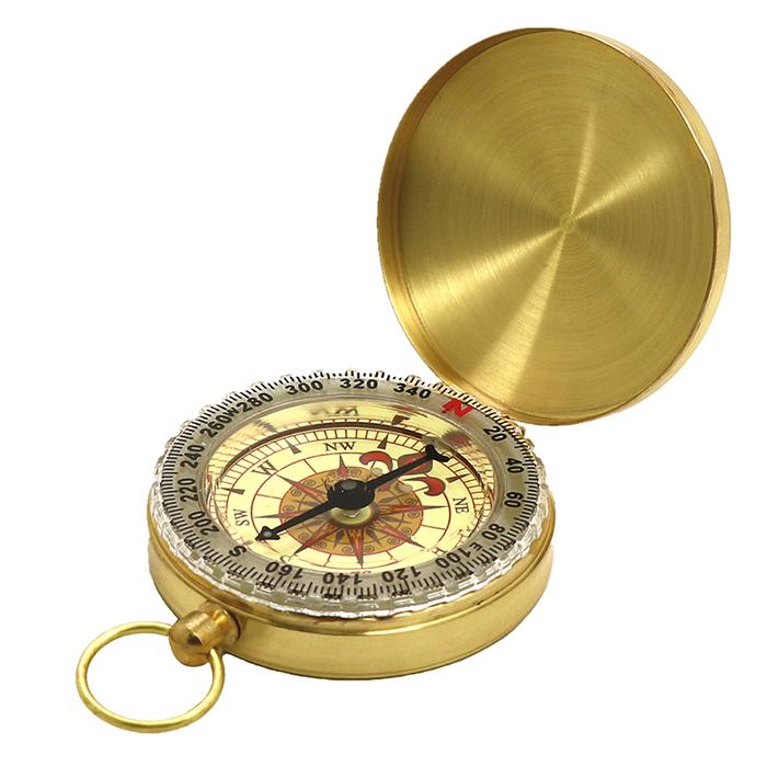 Copper Flip Pocket Watch Compass Camping Hiking Pocket Brass Golden