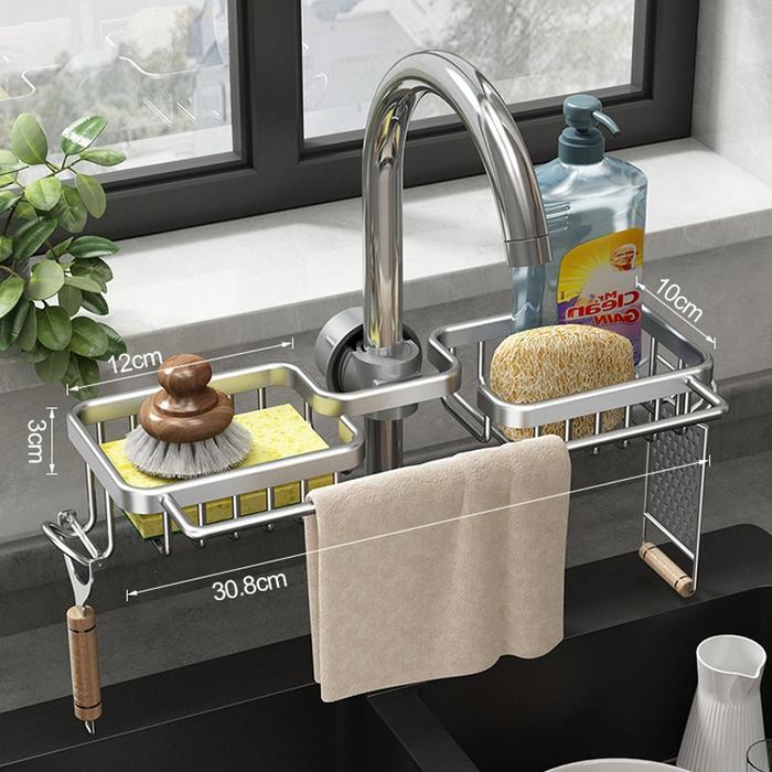 Rak Sabun Wastafel Sponge Storage Cuci Piring Aluminium Anti Karat