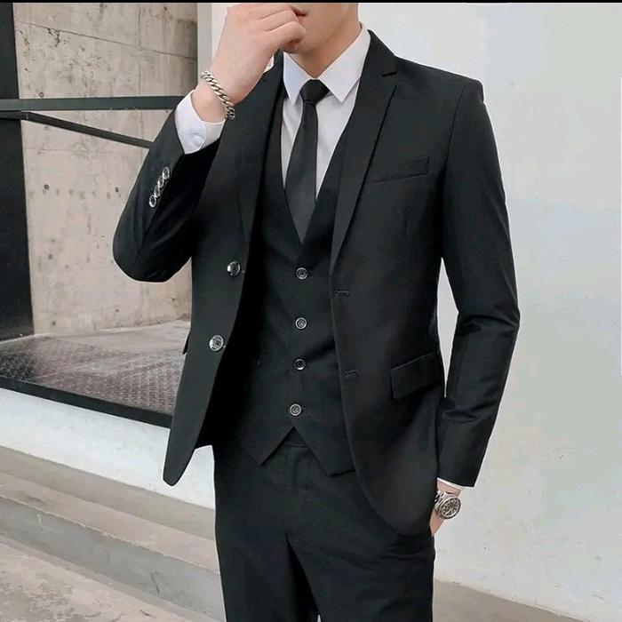 Setelan Jas Pria Poliester Premium - Blazer Formal Hitam Slimfit baju jas tuxedo pria suit men xx