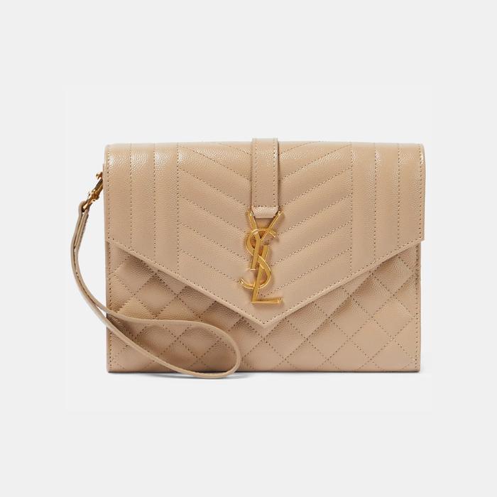 YSL Envelope Clutch Dark Beige GHW (21 x 15.5 x 2.5)