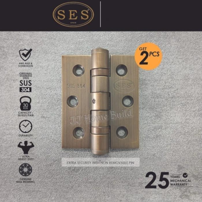 Engsel Jendela SES 3"x2.5"x3.5mmx2BB Kuningan Antik Brass/Engsel SES