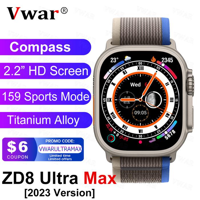 2023 VWAR ZD8 Ultra MAX Smart Watch Series 8 Compass 49mm Titanium