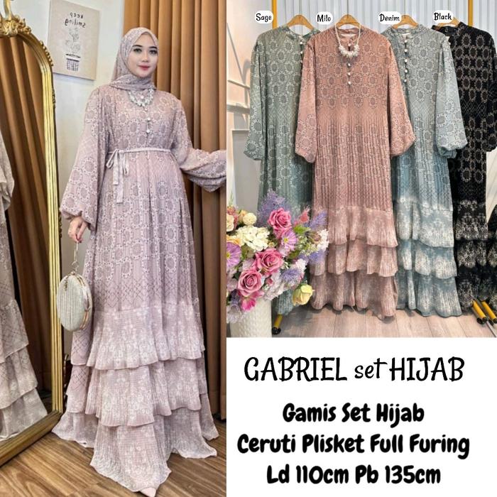 Gamis Motif Free Hijab | Maxi dress Ceruty | GISEL set hijab | Gabriel Set Hijab