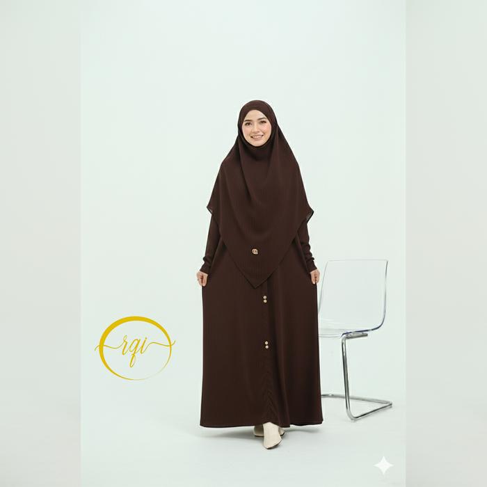 RQ-I Set Khimar Syari Salwa Hiasan Kancing di Dada dan Tangan | Gamis Wanita Muslimah Bahan Crinkle