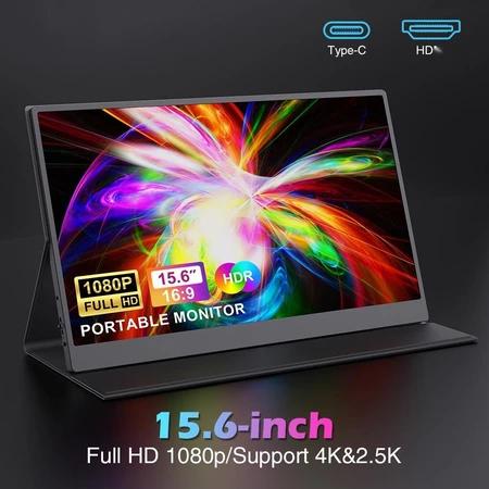 Portable Monitor for Laptop 15.6'' 1920*1080P 4K FHD IPS Display Portable Monitor for IPad/PC/Mac/Ph