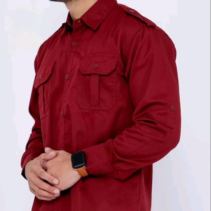Kemeja PDL PDH Polos Lengan Panjang Warna Maroon/Kemeja Kantor Seragaman Pabrik Unisex Pria Dan Wani