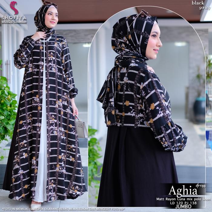 READYSTOCK - AGHIA SET HIJAB DRESS JUMBO LD 120 ORIGINAL By SHOFIYA - DRESS RAYON MIX POLLOLINEN Leb