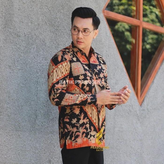 Batik Prabuseno Pria Motif Skala Dobby Katun Printing Print Lapis Furing Adem Tidak Luntur Kemeja Ba