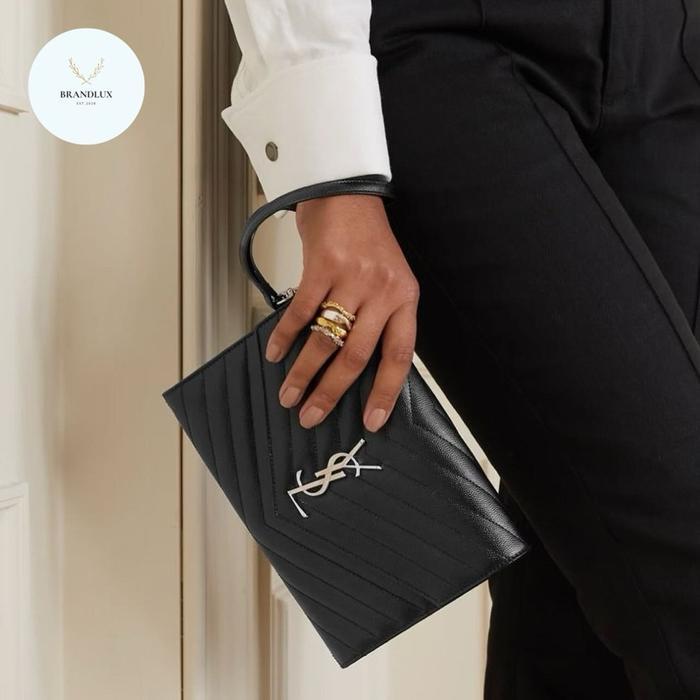 YSL MONOGRAM CLUTCH WITH WRISTLET BLACK SHW