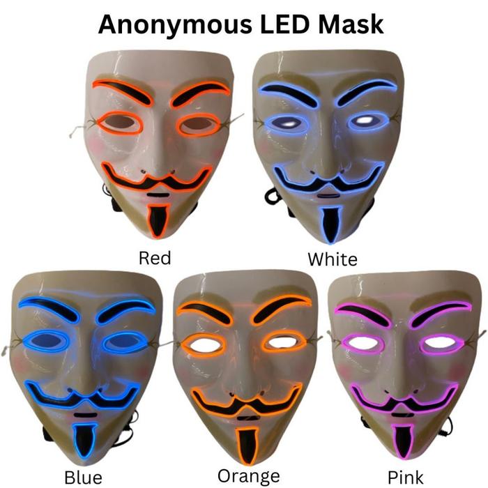 The Purge Anonymous V For Vendetta Led Mask/Topeng Halloween Tengkorak Hacker Warna Lampu 3Mode Terl