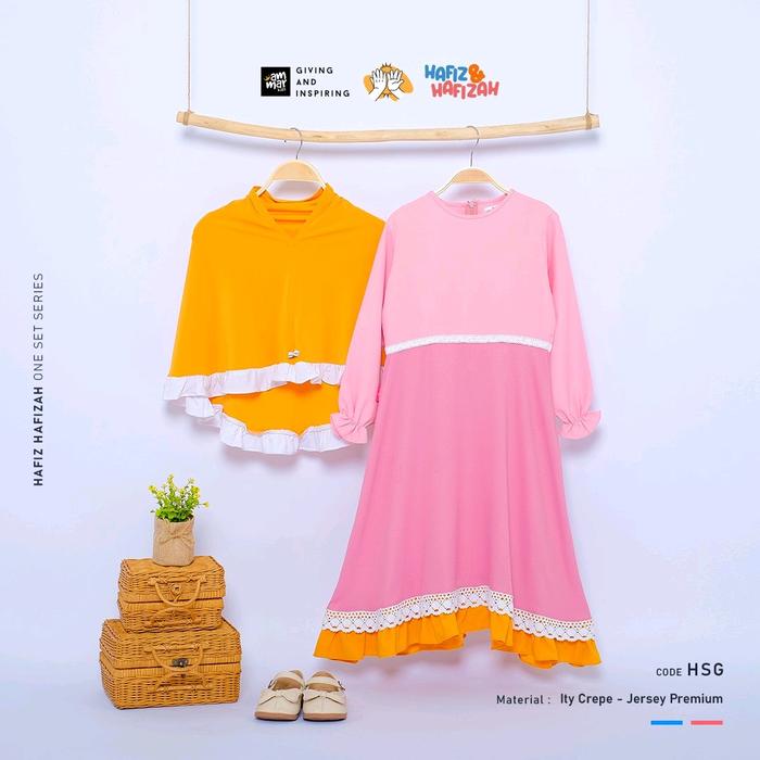 Set Gamis dan Kerudung Hafiz-Hafizah One Set Series HSG XL Pink - Kain