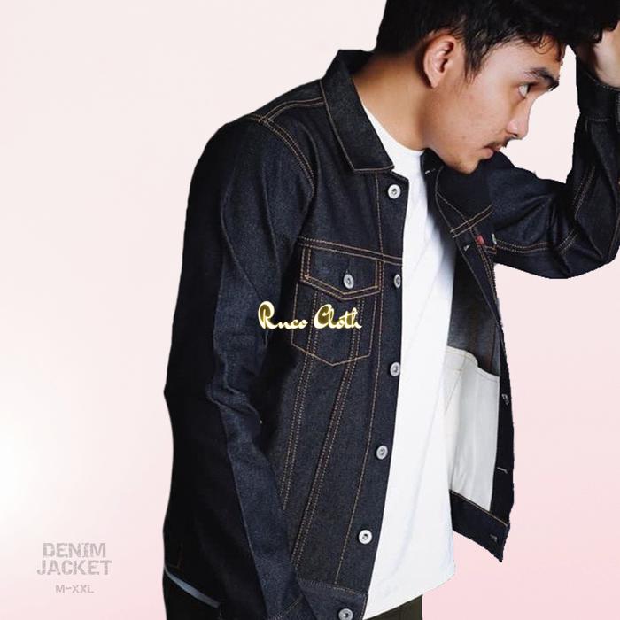 Jaket Jeans Pria Denim Jacket Trucker Biru Dongker Blue Black