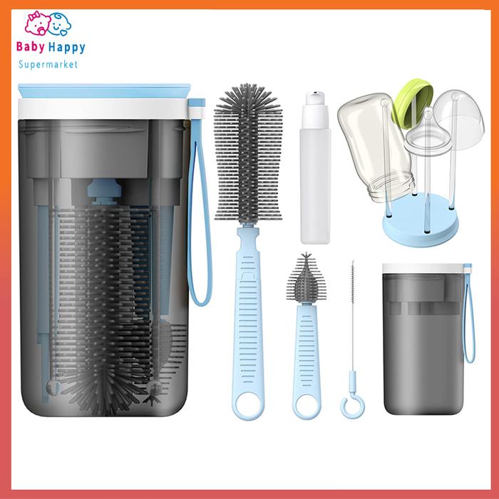YOTIME Travel Baby Bottle Brush Set dengan Silicone Portable Bottle Brush / Nipple Cleaner Brush / S