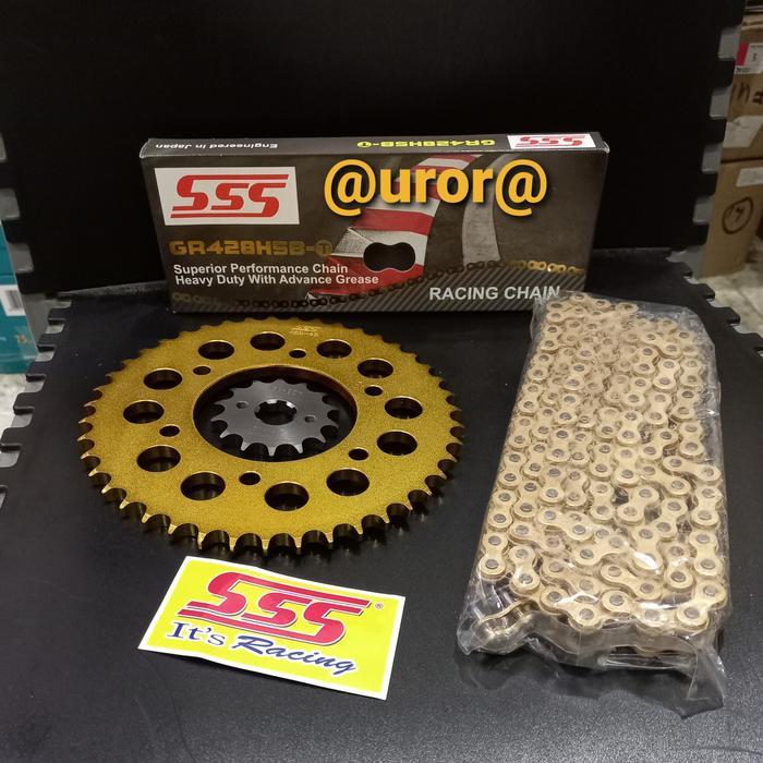 Gear Set Sss Gold Vixion / Mx King 150 & Rantai Sss 428 Hsbt Gold #Gratisongkir