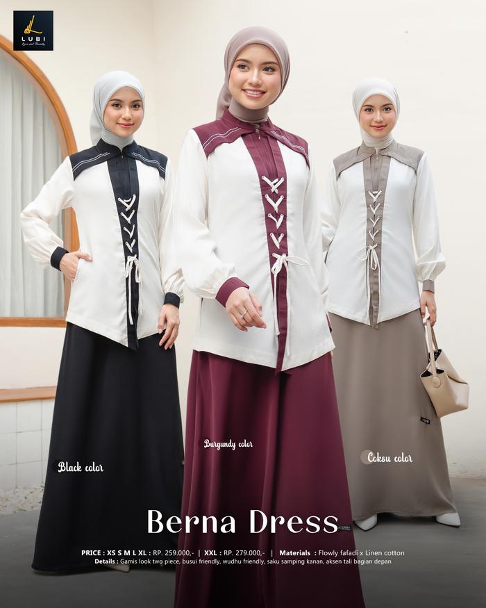 [Kode Berna] Gamis Wanita Muslim Lubi Series Berna (Edisi 2025)