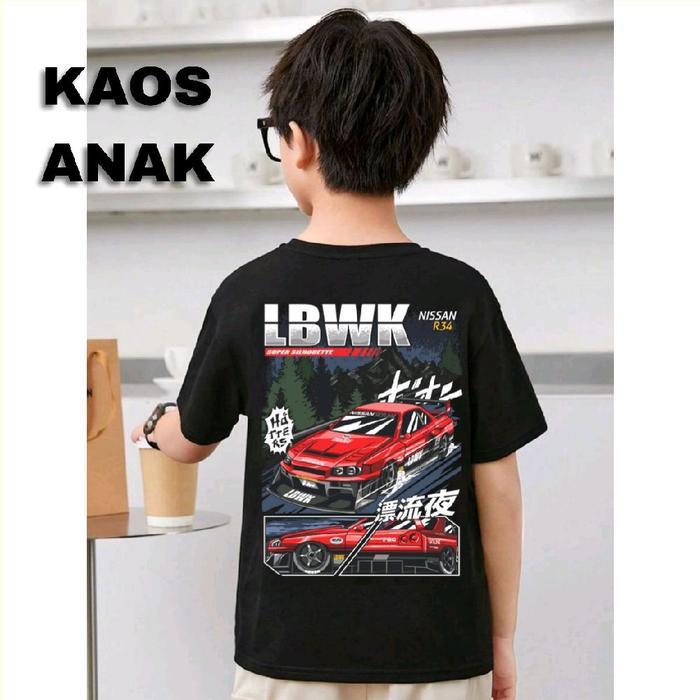 Kaos Anak LBWK Nissan R34 Super silhouette Bahan Katun Combed 30s Adem dan nyaman untuk sikecil