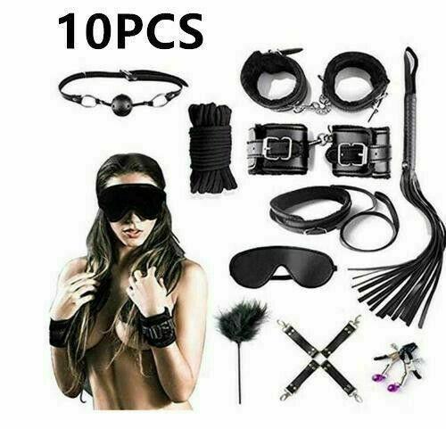 Sale Set BDSM Borgol Bulu Lingerie Handcuff Tali Ikat Bondage 10pc Hitam