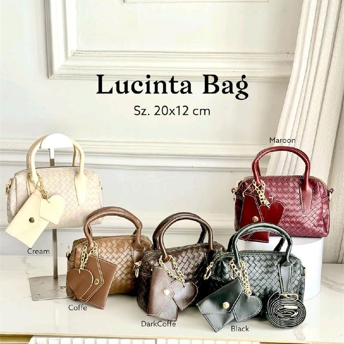Tas Selempang Wanita Lucinta Bag Leather Anyam Tebal Premium Free Pouch Mini - Handbag Sling Bag Cew