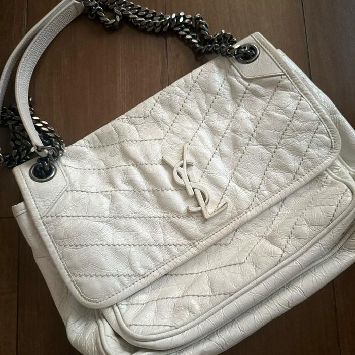 yves saint laurent niki medium chain bag vintage crinkle leather white