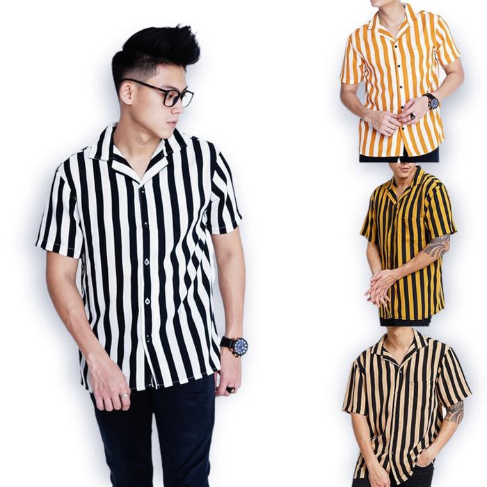 Kemeja Pria Salur Stripe Terbaru Terlaris Motif Garis Garis Exklusif Distro Hem Lengan Pendek Baju K