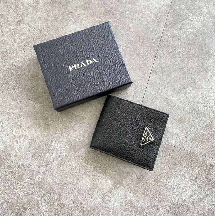 Prada Triangle Logo Grained Bifold Wallet Black
