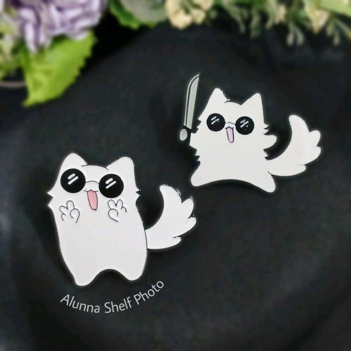 Pin Enamel Gojo White Cat Sunglasses Kucing Putih | Brooch Aksesoris Bros