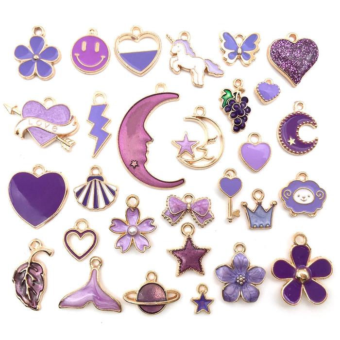 30Pcs Mixed Cute Animals Flowers Heart Stars 8 Color Enamel Charms