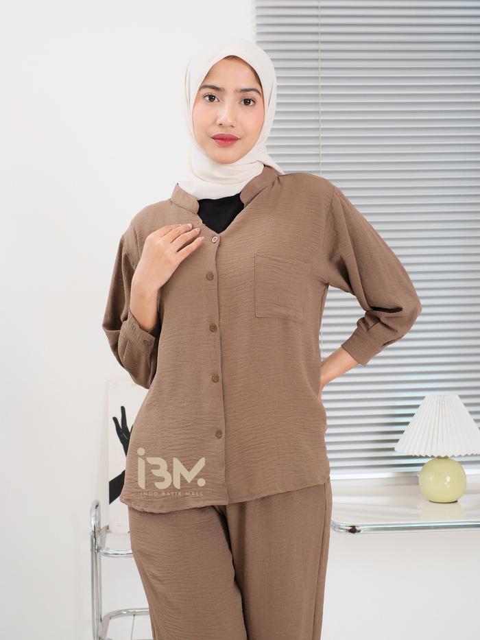 ONE SET DRESS CRINKLE AIRFLOW SETELAN BAJU SANTAI TEBAL LEMBUT DAN NYAMAN  Kancing Kantong Kulot Cel
