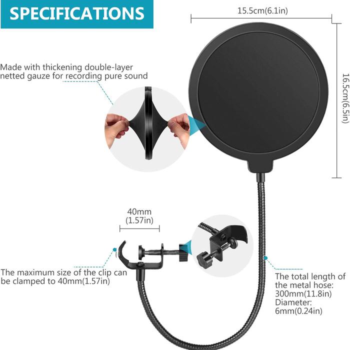 Microphone Pop Filter Recording Pop-proof Net Double-layer Windproof