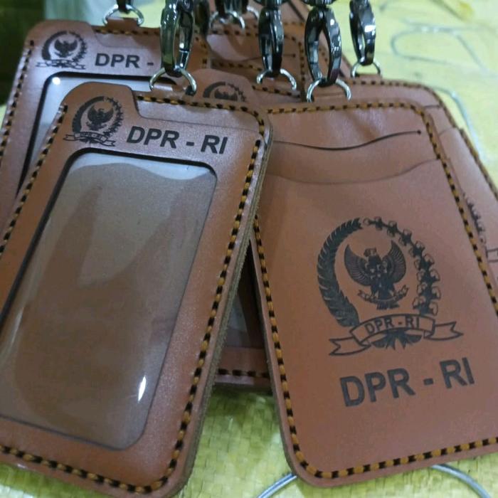 DPR-RI Gantungan & Dompet ID Card Kulit Asli dengan Logo DPR RI Tempat ID Card DPR RI Kartu Berkuali
