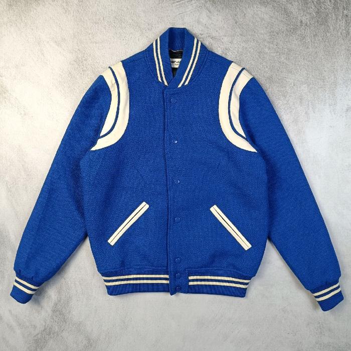 Saint Laurent AW21 Blue Virgin Wool Teddy Leather Jacket
