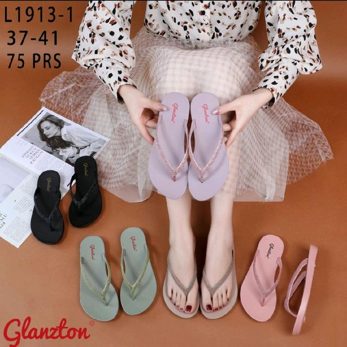 (VAR) SANDAL JELLY KARET GLITER L1913-1 SOFT MODEL TERBARU WANITA KEKINIAN ANTI AIR