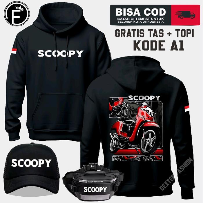 Bayar COD Sweater Honda Scoopy Terbaru Dapat Tas dan Topi Hoodie Scoopy Bahan Berkualitas Teba  Pria