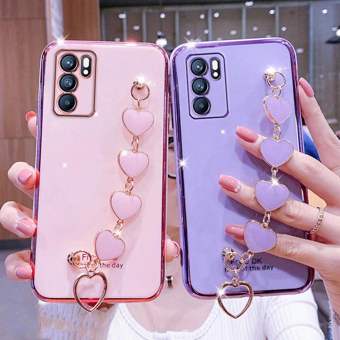 Electroplated Heart Bracelet Case For OPPO Realme 8 7 6 5 Pro 9i 8i