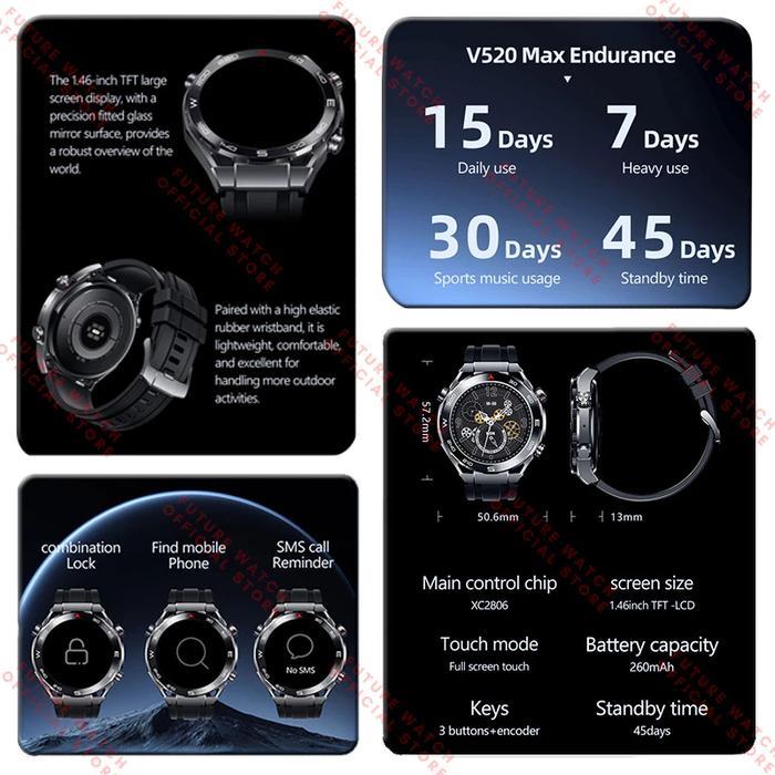 V520 WATCH Ultimate Max New Smart Watch V520 Men's Watch Wireless Charging GPS NFC Waterproof and Du