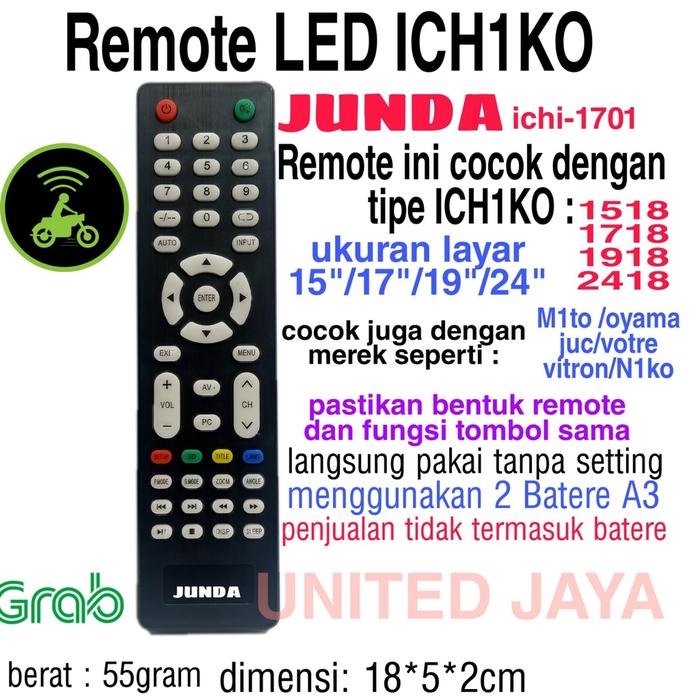 REMOT LED TV CINA REMOTE TV LED ICHIKO JUNDA ICHI 1701