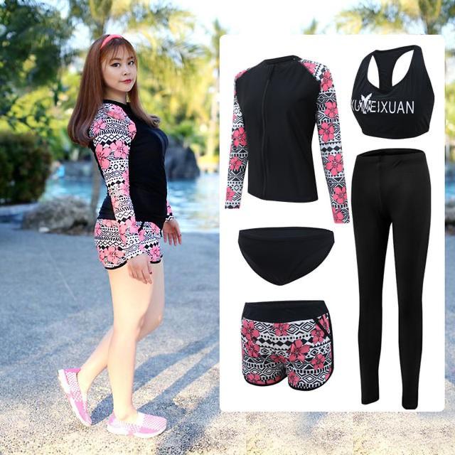 New Rash Guard Wanita Baju Renang Jumbo Big Size Hitam Merah Muda Pink Black Motif Bunga Flower Divi