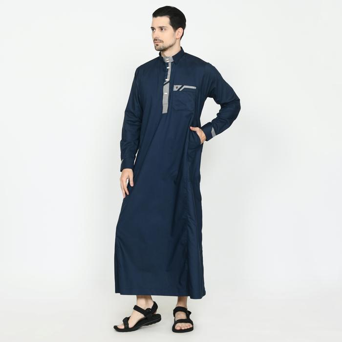 GAMIS JUBAH ALWAAN DENGAN VARIASI KERAH MANSET JD053 BAJU MUSLIM PRIA DEWASA lengan panjang hitam ka