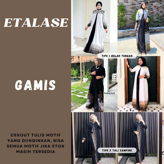Dress Batik premium kombinasi polos Gamis Lebaran Kondangan batik terbaru Muslim Wanita Dewasa Mewah