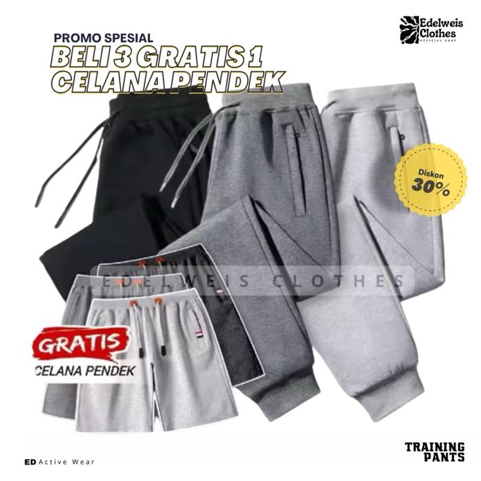 Edelweis Clothes ~ Promo 3Pcs Celana Jogger Panjang Olahraga Keren Kasual Pria & Wanita Bahan Babyte